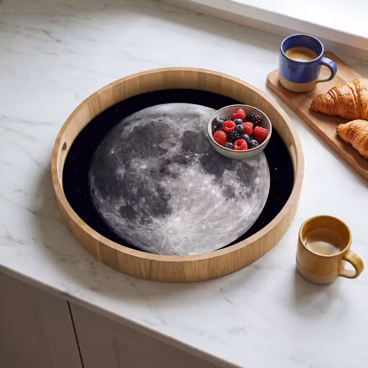 Tray - Moon - Stars - Space - Maan - Sterren - Ruimte Dienblad Rond middel