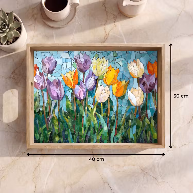 Mozaïek - Veld - Tulpen - Kleurrijk Dienblad Rechthoek middel -USP_Formaat