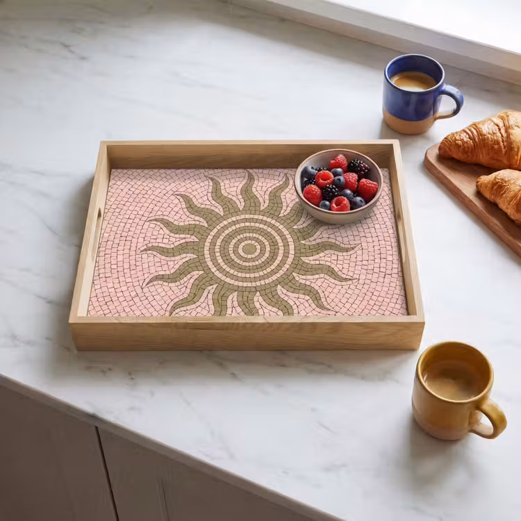 Mozaïek - Zon - Patroon - Klassiek - Roze Dienblad Rechthoek middel -sfeer2