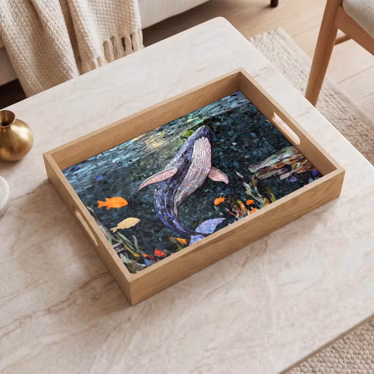 Mozaïek - Walvis - Koraal - Water Dienblad Rechthoek middel -sfeer1