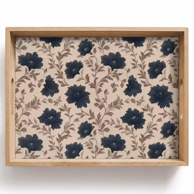Motief - Bloemen - Zwart - Beige Dienblad Rechthoek middel 911 -z3d_shopping