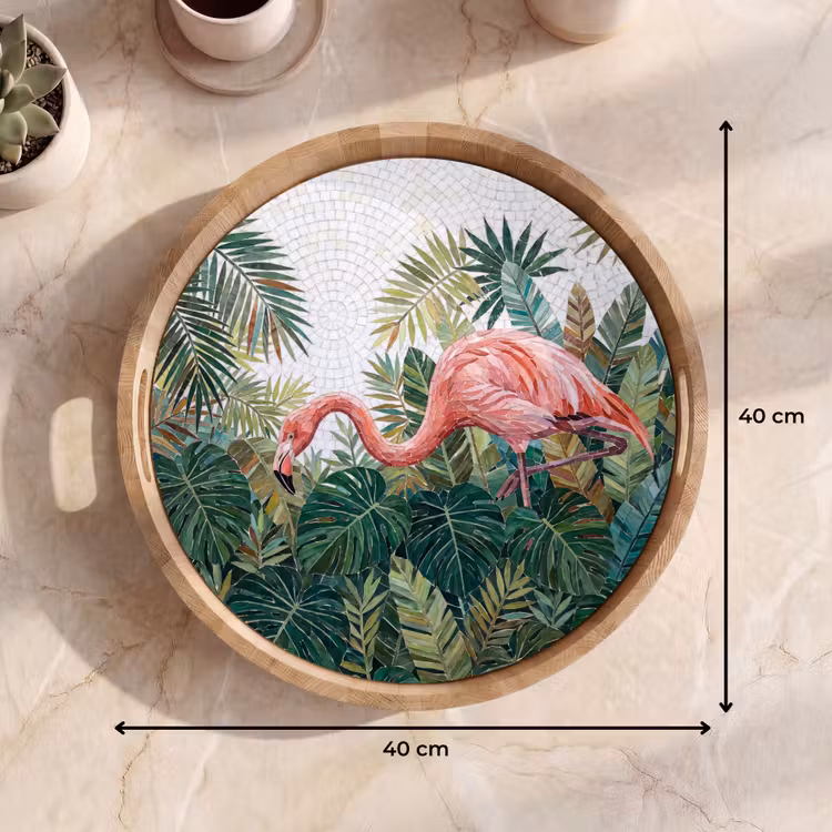 Natuur - Bladeren - Abstract - Groen - Vogel Dienblad Rond middel -USP_Formaat