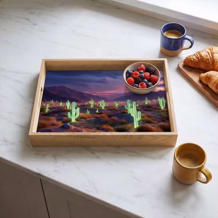 Neon cactussen - Woestijn - Zonsondergang Dienblad Rechthoek middel -sfeer2