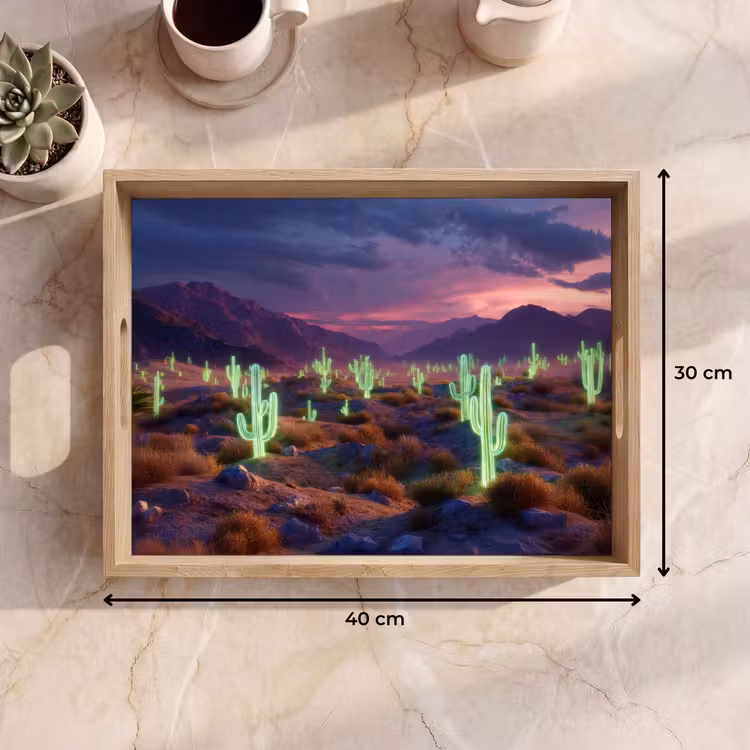 Neon cactussen - Woestijn - Zonsondergang Dienblad Rechthoek middel -USP_Formaat