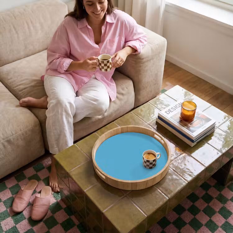 Ocean - Teal - Blauw Dienblad Rond middel 914 -sfeer3