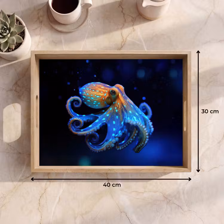 Octopus - Stippen - Blauw - Zee Dienblad Rechthoek middel -USP_Formaat