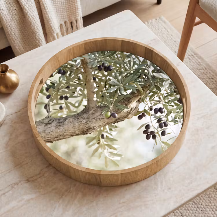 Tray - Olive tree - branch - green - Olijfboom - tak - groen Dienblad Rond middel