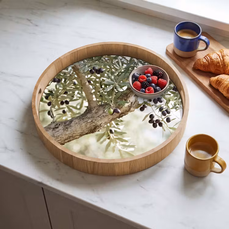 Tray - Olive tree - branch - green - Olijfboom - tak - groen Dienblad Rond middel
