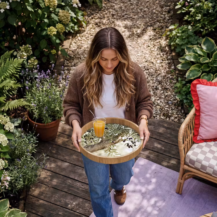 Tray - Olive tree - branch - green - Olijfboom - tak - groen Dienblad Rond middel