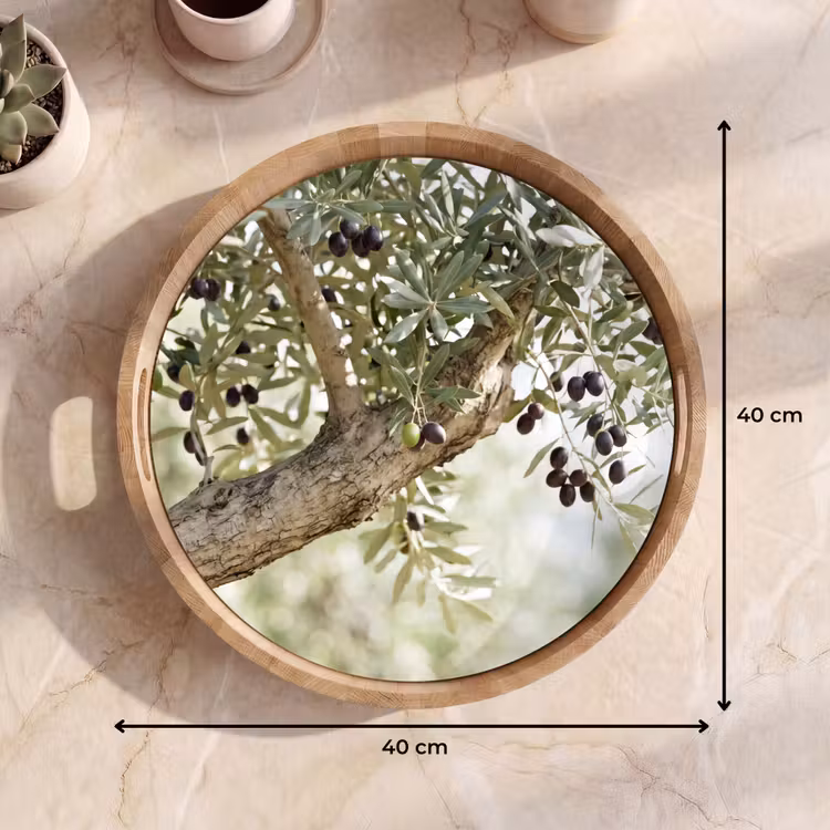 Tray - Olive tree - branch - green - Olijfboom - tak - groen Dienblad Rond middel