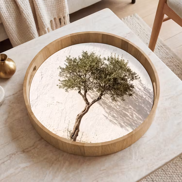 Tray - Olive Tree - Wall - White - Olijfboom - muur - wit Dienblad Rond middel
