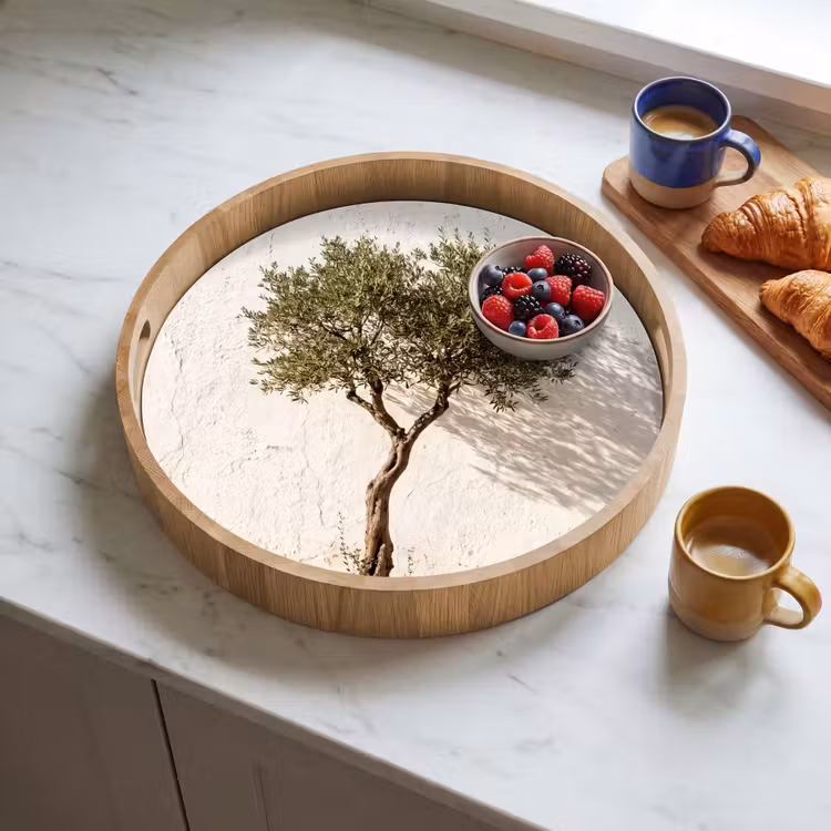 Tray - Olive Tree - Wall - White - Olijfboom - muur - wit Dienblad Rond middel