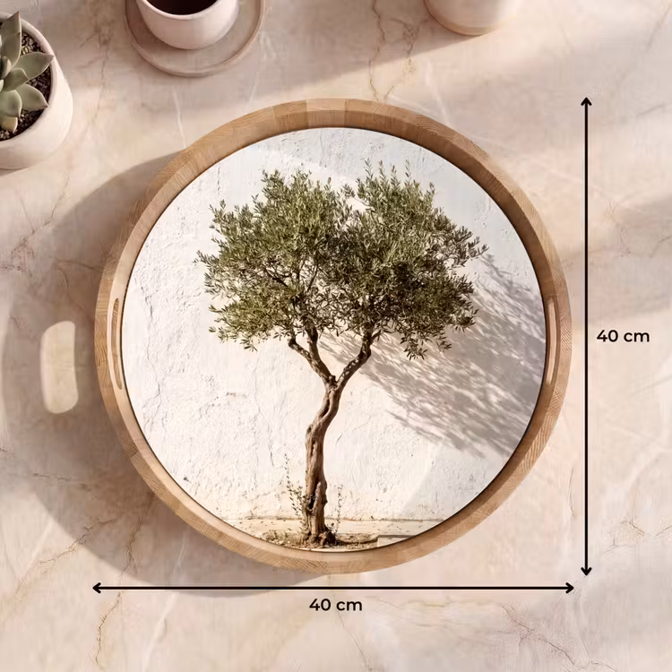 Tray - Olive Tree - Wall - White - Olijfboom - muur - wit Dienblad Rond middel