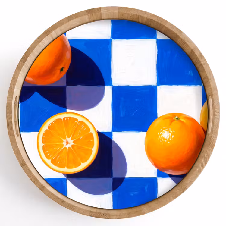 Tray - Orange - Checkered - Food - Sinaasappel - Geruit - Eten Dienblad Rond middel