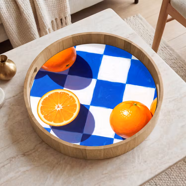 Tray - Orange - Checkered - Food - Sinaasappel - Geruit - Eten Dienblad Rond middel