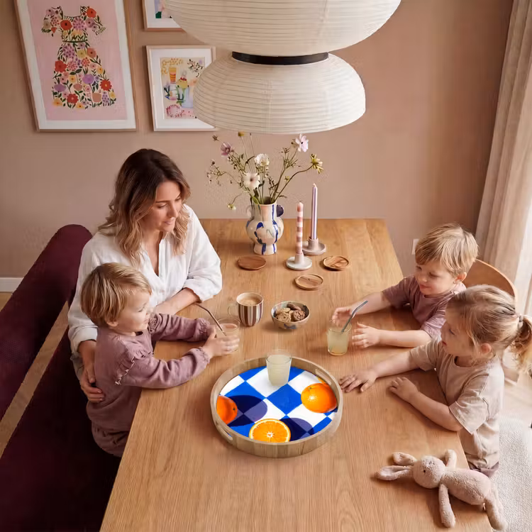 Tray - Orange - Checkered - Food - Sinaasappel - Geruit - Eten Dienblad Rond middel