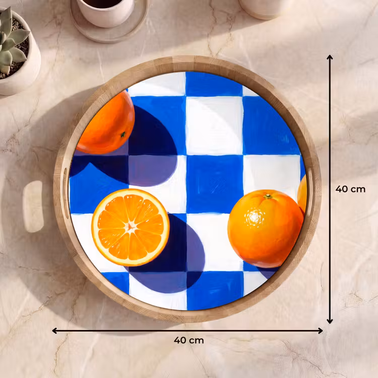 Tray - Orange - Checkered - Food - Sinaasappel - Geruit - Eten Dienblad Rond middel