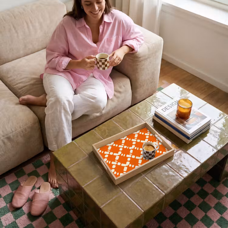 Oranje - Ruitpatroon - Wit Dienblad Rechthoek middel 911 -sfeer3