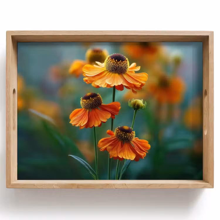 Oranje bloemen - Levendig - Wazige achtergrond Dienblad Rechthoek middel -z3d_shopping