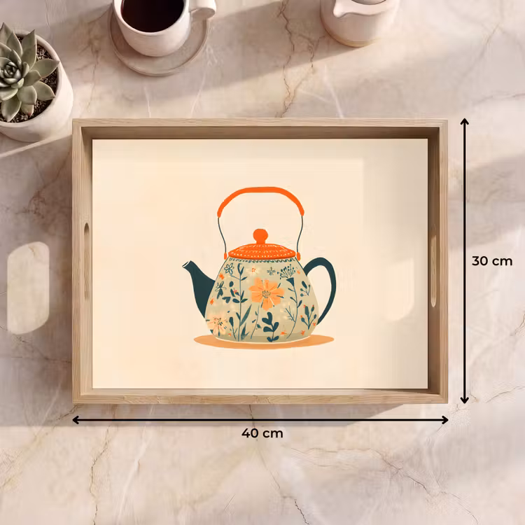 Oranje - Theepot - Bloemen - Bladeren Dienblad Rechthoek middel -USP_Formaat