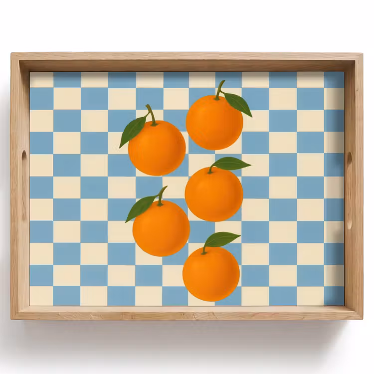 Sinaasappels - Blaadjes - Geblokt - Blauw Dienblad Rechthoek middel -z3d_shopping