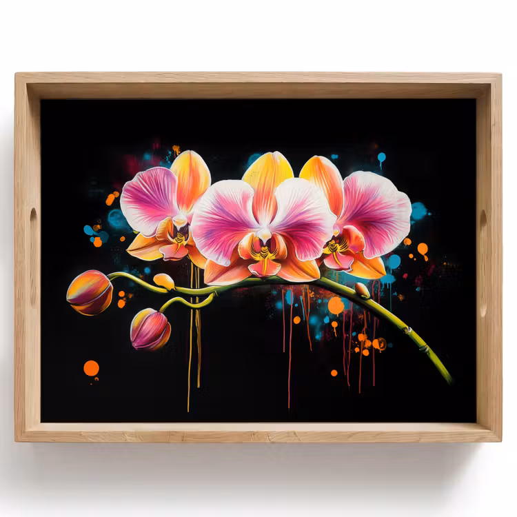 Orchidee - Graffiti - Kleurrijk - Bloemen - Abstract Dienblad Rechthoek middel -z3d_shopping