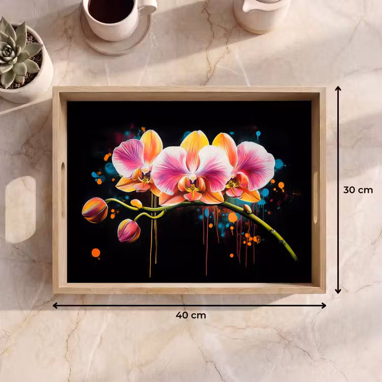 Orchidee - Graffiti - Kleurrijk - Bloemen - Abstract Dienblad Rechthoek middel -USP_Formaat