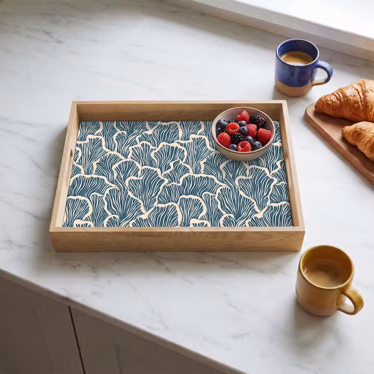 Organisch - Blauw - Crème - Schelpen Dienblad Rechthoek middel 911 -sfeer2