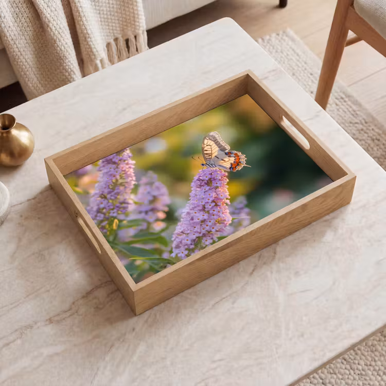 Sierlijke - Vlinder - Paarse - Bloemen Dienblad Rechthoek middel -sfeer1