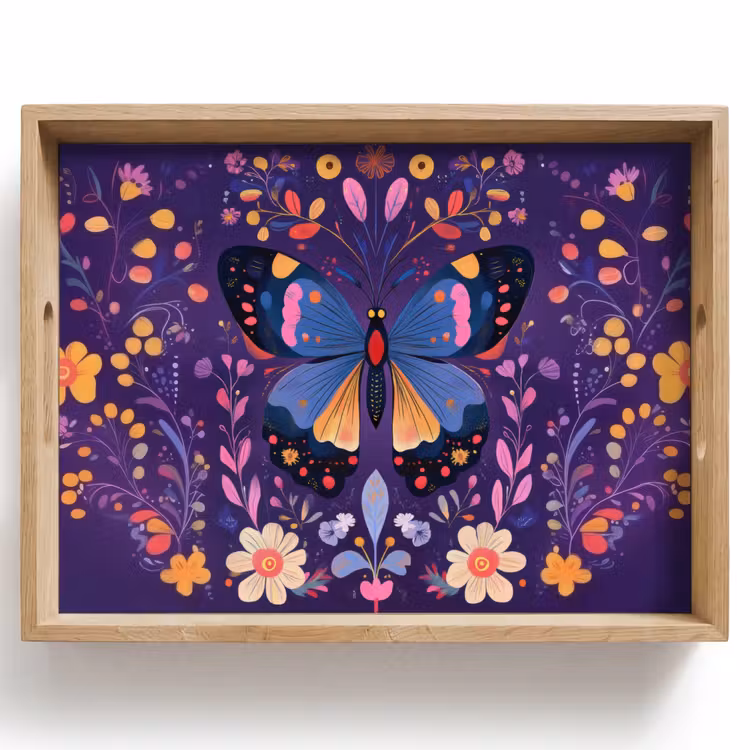 Sierlijk - Bloemen - Vlinder - Paars Dienblad Rechthoek middel -z3d_shopping