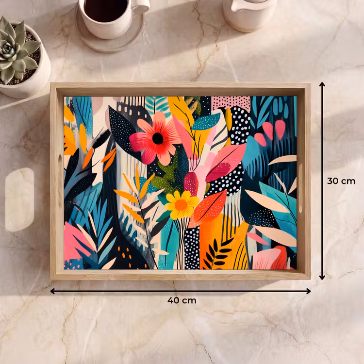 Schilderij - Abstract - Bloemen - Roze Dienblad Rechthoek middel -USP_Formaat