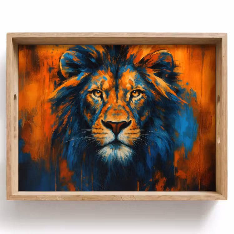 Schilderij - Leeuwenkop - Oranje Dienblad Rechthoek middel -z3d_shopping