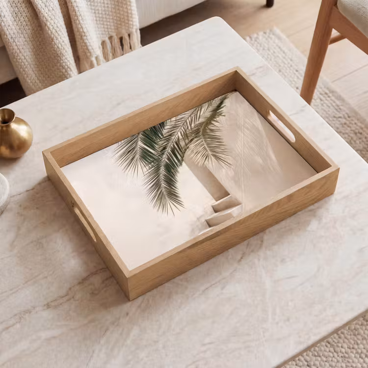 Palmboom - Schaduw - Trap - Beige Dienblad Rechthoek middel -sfeer1