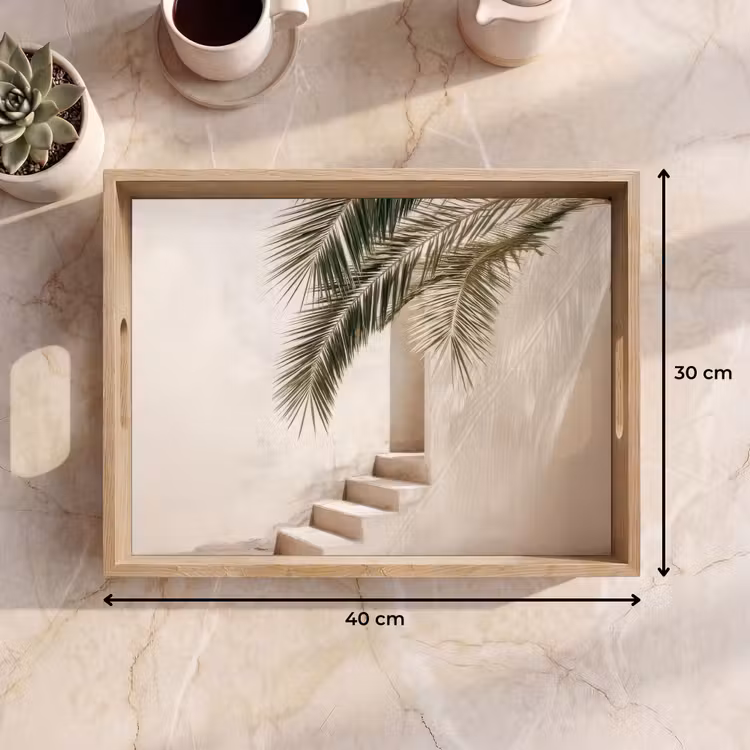 Palmboom - Schaduw - Trap - Beige Dienblad Rechthoek middel -USP_Formaat