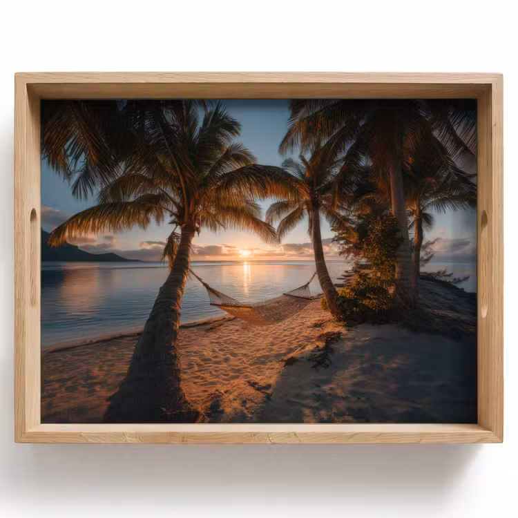 Palmbomen - Hangmat - Strand - Zonsondergang Dienblad Rechthoek middel -z3d_shopping
