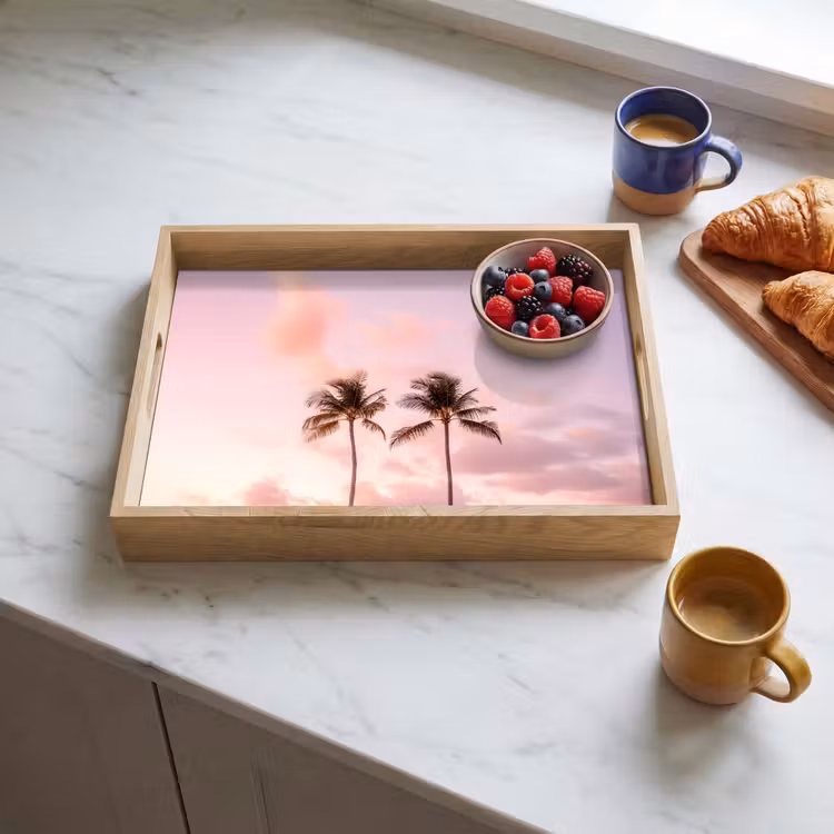 Palmbomen - Paars - Wolken - Lucht Dienblad Rechthoek middel -sfeer2