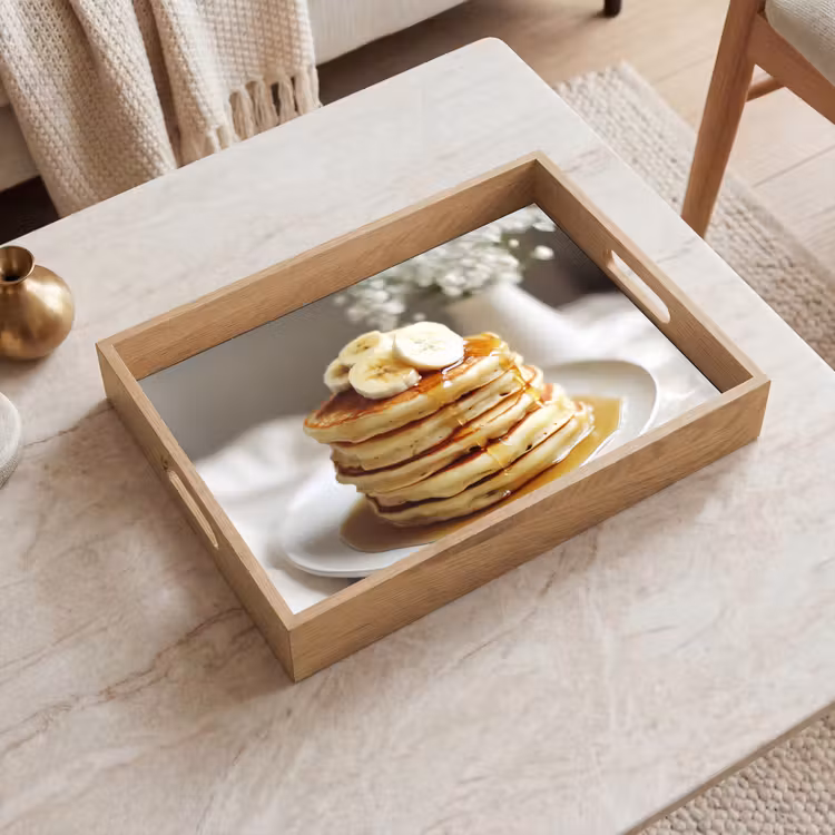 Pannenkoeken - Banaan - Siroop - Wit - Beige Dienblad Rechthoek middel -sfeer1