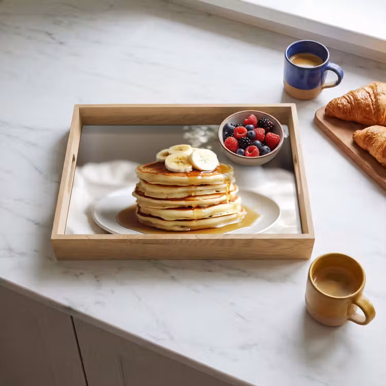 Pannenkoeken - Banaan - Siroop - Wit - Beige Dienblad Rechthoek middel -sfeer2
