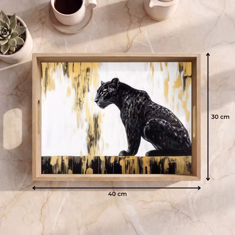 Panter - Zwart - Abstract - Goud Dienblad Rechthoek middel -USP_Formaat