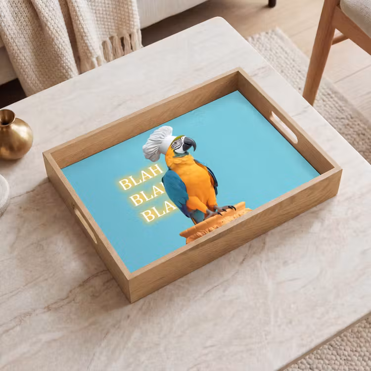 Papegaai - Koksmuts - Quote - Neon Dienblad Rechthoek middel -sfeer1