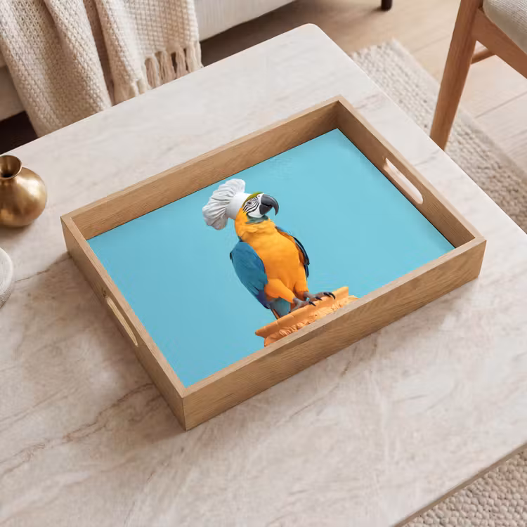 Papegaai - Koksmuts - Grappig - Vogel Dienblad Rechthoek middel -sfeer1