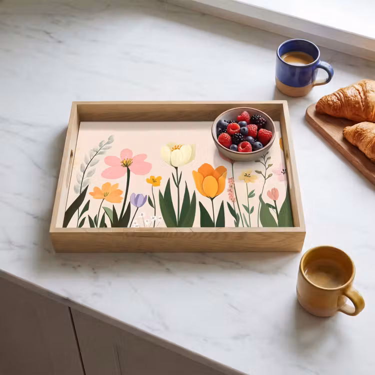 Pasteltinten - Bloemen - Illustratie Dienblad Rechthoek middel -sfeer2
