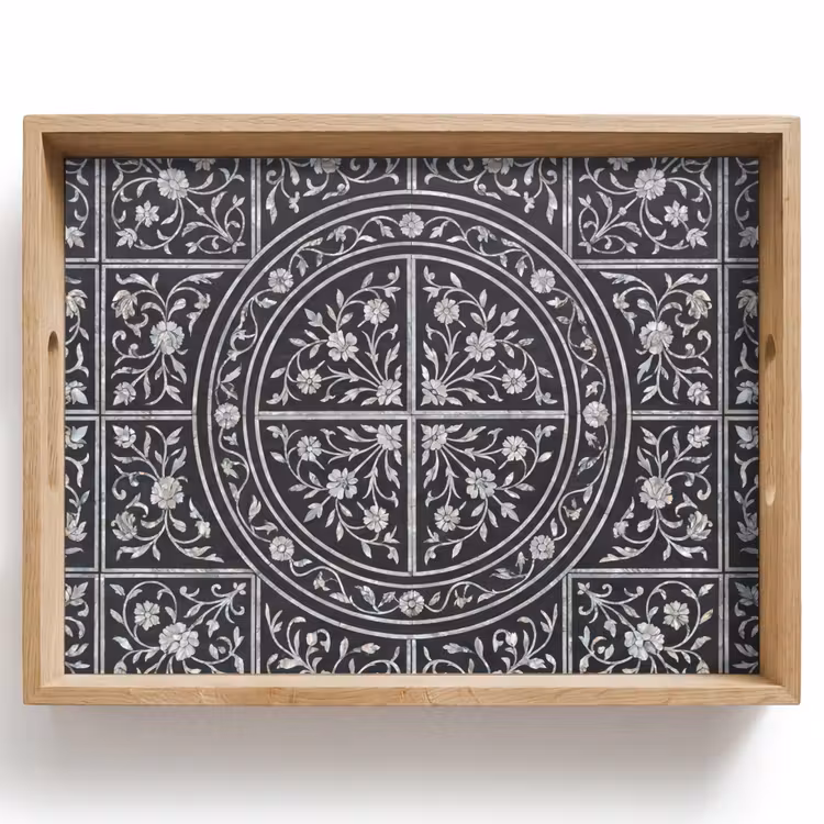 Patroon - Bloemmotief - Decoratie - Klassiek - Zwart Dienblad Rechthoek middel -z3d_shopping