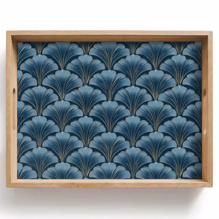 Patroon - Ginkgoblad - Blauw Dienblad Rechthoek middel 911 -z3d_shopping