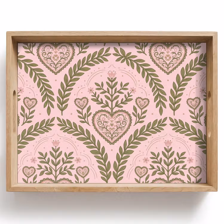 Patroon - Hart - Bloemen - Folkloristisch - Roze Dienblad Rechthoek middel -z3d_shopping