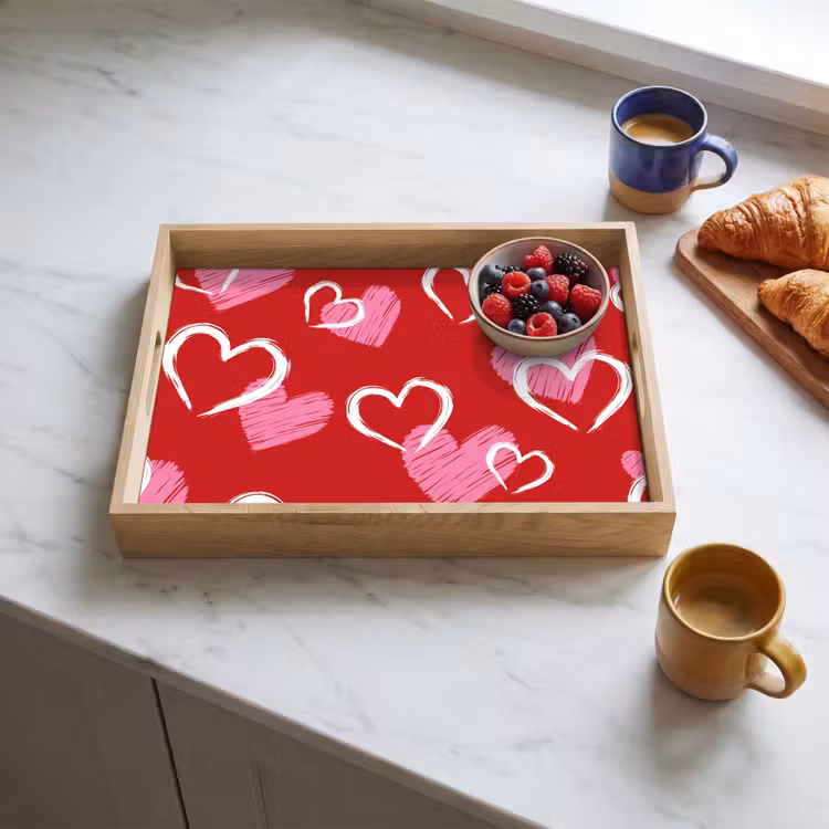 Patroon - Hartjes - Roze - Valentijn Dienblad Rechthoek middel -sfeer2