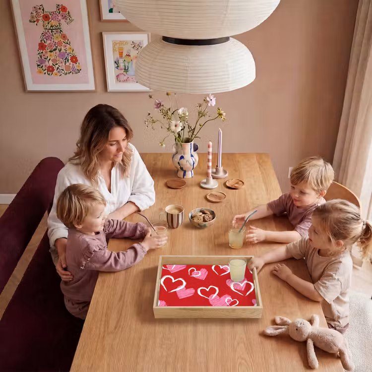 Patroon - Hartjes - Roze - Valentijn Dienblad Rechthoek middel -sfeer4