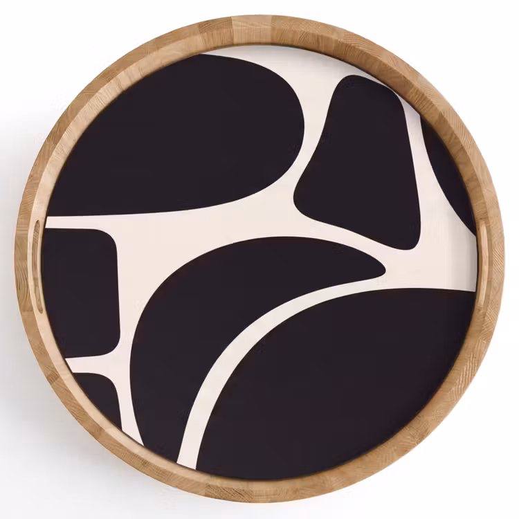 Tray - Pattern - Organic - Black - Patroon - Organisch - Zwart Dienblad Rond middel