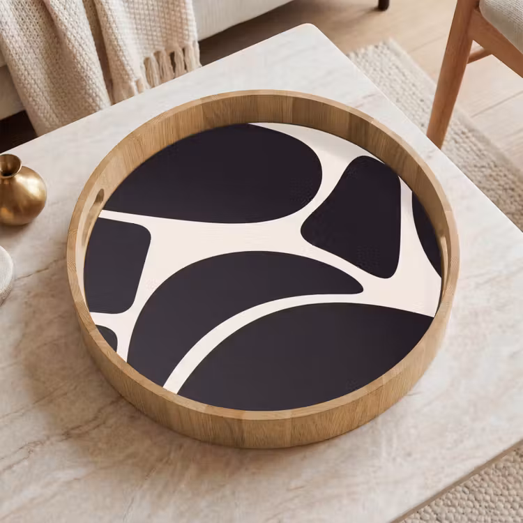 Tray - Pattern - Organic - Black - Patroon - Organisch - Zwart Dienblad Rond middel