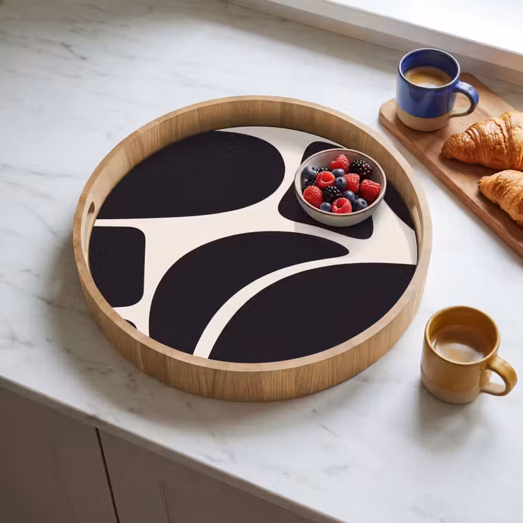 Tray - Pattern - Organic - Black - Patroon - Organisch - Zwart Dienblad Rond middel